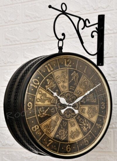 Black & Brass Double Analog Sided Clock/One Year Warranty / 6570-12-BZ, 30x30 Cm
