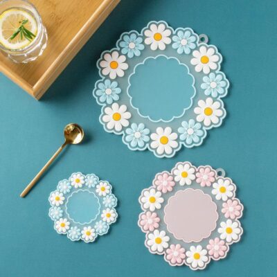 Puno Silicone Hot Pot Holder/Hot Mat/Dining Table mat(3 Set) S-9cm,M-15cm,L-19cm) mat Finish Trivet (Pack of 3)