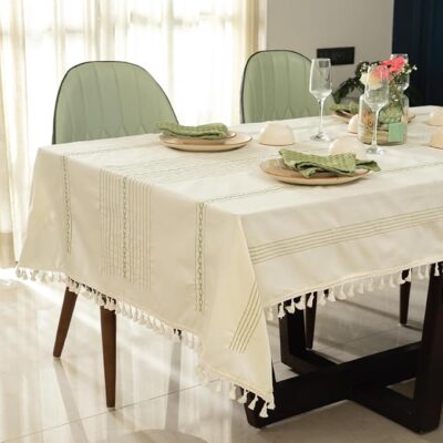 Urban Space 100% Cotton Rectangular Dining Table Cover 4-Seater, Premium Embroidered Cotton Table Cover for Center Table with Tassels, Rectangular Tablecloth 52" x 72" (4 Seater, Jhaalar)