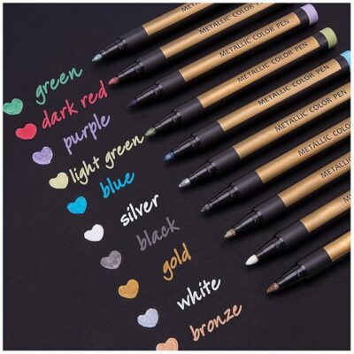 Dyvicl Metallic Markers Paint Marker Pens - Medium Tip Metal Art Permanent Marker for Black Paper, Card Making, DIY Photo Album, Painting Rocks, Glass, Set of 10